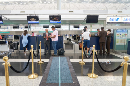 HONG KONG - MAY 12, 2016: design of Etihad check in counters at Terminal 1 of Hong Kong...