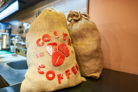 SAINT PETERSBURG, RUSSIA - CIRCA MARCH, 2016: interior of Costa Coffee. Costa Coffee is a British multinational coffeehouse company. It is the second largest coffeehouse chain in the world behind Starbucks.のeditorial素材