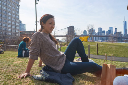 NEW YORK - CIRCA MARCH, 2016: outdoor portrait of young woman in New York. The City of New York is the most populous city in the United Statesのeditorial素材