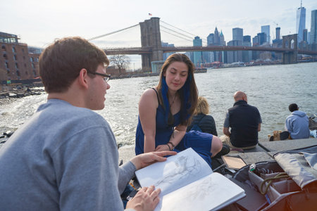 NEW YORK - CIRCA MARCH, 2016: outdoor lifestyle portrait of young people in Brooklyn, New York. The City of New York is the most populous city in the United Statesのeditorial素材