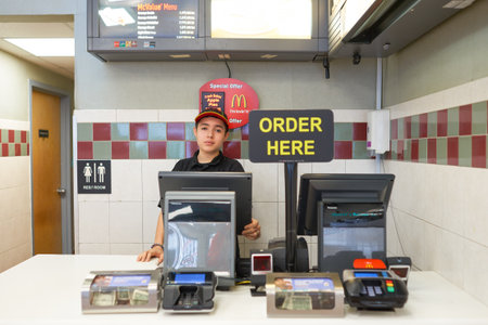 JERSEY CITY, NJ - CIRCA MARCH, 2016: inside of McDonald's restaurant. McDonald's is the world's largest chain of hamburger fast food restaurants, founded in the United States.のeditorial素材