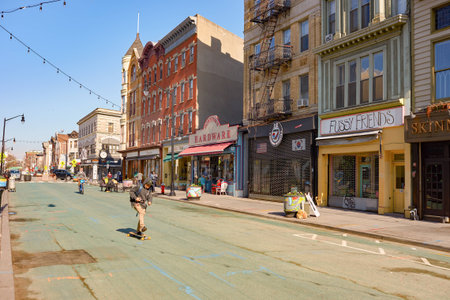 JERSEY CITY, NJ - CIRCA MARCH, 2016: Jersey City at daytime. Jersey City is the second most populous city in the U.S. state of New Jersey after Newark.のeditorial素材