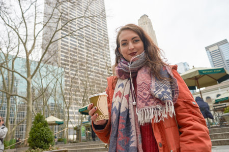 NEW YORK - CIRCA MARCH, 2016: outdoor lifestyle  portrait of young woman in New York. The City of New York is the most populous city in the United Statesのeditorial素材
