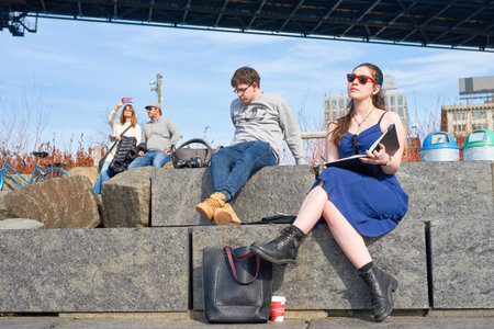 NEW YORK - CIRCA MARCH, 2016: outdoor portrait of young woman in New York. The City of New York is the most populous city in the United Statesのeditorial素材