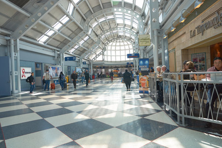 CHICAGO - APRIL 05, 2016: inside of O'Hare International Airport. O'Hare is currently a major hub for American Airlines and United Airlines, as well as a hub for regional carrier Air Choice One.のeditorial素材