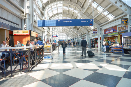 CHICAGO - APRIL 05, 2016: inside of O'Hare International Airport. O'Hare is currently a major hub for American Airlines and United Airlines, as well as a hub for regional carrier Air Choice One.のeditorial素材