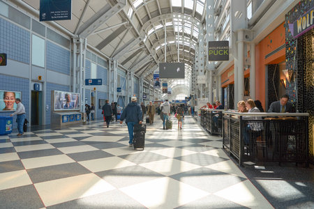 CHICAGO - APRIL 05, 2016: inside of O'Hare International Airport. O'Hare is currently a major hub for American Airlines and United Airlines, as well as a hub for regional carrier Air Choice One.のeditorial素材