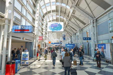 CHICAGO - APRIL 05, 2016: inside of O'Hare International Airport. O'Hare is currently a major hub for American Airlines and United Airlines, as well as a hub for regional carrier Air Choice One.のeditorial素材