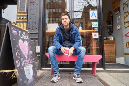 NEW YORK - CIRCA MARCH, 2016: outdoor portrait of young man in New York. The City of New York is the most populous city in the United Statesのeditorial素材