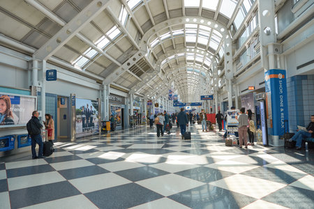 CHICAGO - APRIL 05, 2016: inside of O'Hare International Airport. O'Hare is currently a major hub for American Airlines and United Airlines, as well as a hub for regional carrier Air Choice One.のeditorial素材