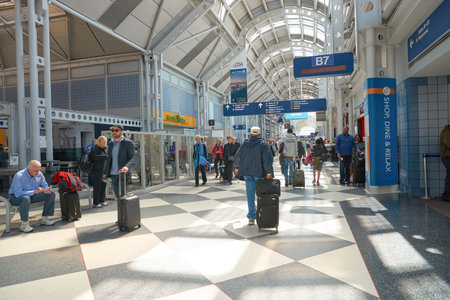 CHICAGO - APRIL 05, 2016: inside of O'Hare International Airport. O'Hare is currently a major hub for American Airlines and United Airlines, as well as a hub for regional carrier Air Choice One.のeditorial素材
