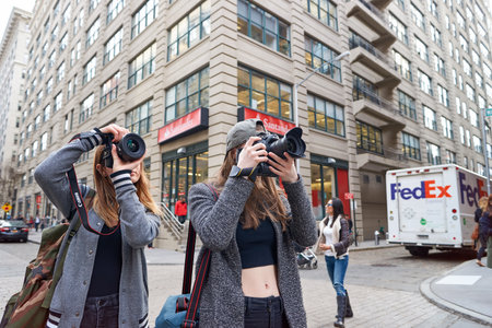 NEW YORK - CIRCA MARCH, 2016: woman taking photos in New York. The City of New York, often called New York City or simply New York, is the most populous city in the United Statesのeditorial素材
