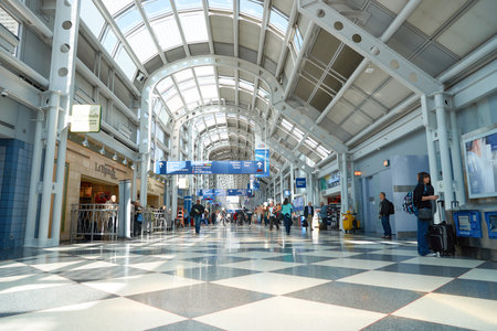 CHICAGO - APRIL 05, 2016: inside of O'Hare International Airport. O'Hare is currently a major hub for American Airlines and United Airlines, as well as a hub for regional carrier Air Choice One.のeditorial素材