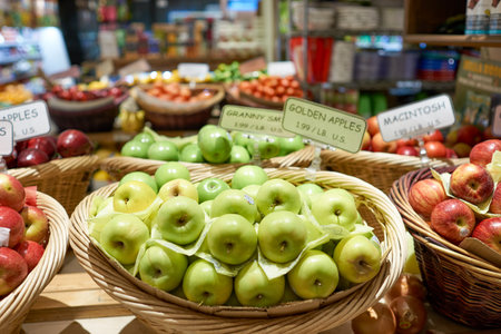 NEW YORK - CIRCA MARCH, 2016: close up shot of fresh apples inside food store in Brooklyn. Brooklyn is the most populous of New York City's five boroughs.のeditorial素材