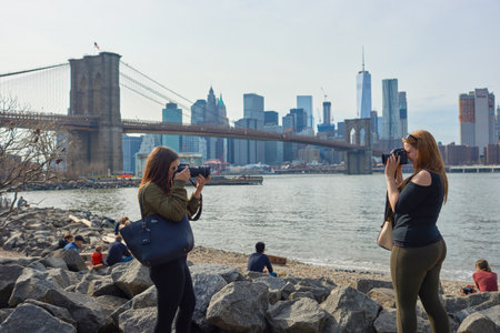 NEW YORK - CIRCA MARCH, 2016: outdoor lifestyle portrait of young people in Brooklyn, New York. The City of New York is the most populous city in the United Statesのeditorial素材