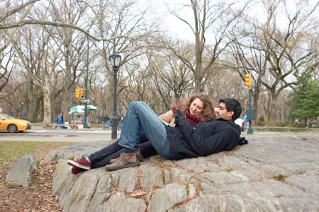 NEW YORK - CIRCA MARCH, 2016: outdoor lifestyle portrait of young people in Central Park. Central Park is an urban park in middle-upper Manhattan, within New York City.のeditorial素材