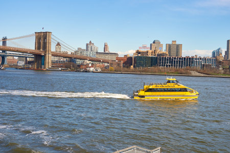 NEW YORK - MARCH 17, 2016: view from Pier 15 at daytime. Pier 15 is located east of South Street and FDR Drive in Lower Manhattan, New York City.のeditorial素材