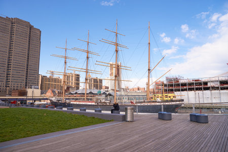 NEW YORK - MARCH 17, 2016: Pier 15 at daytime. Pier 15 is located east of South Street and FDR Drive in Lower Manhattan, New York City.のeditorial素材