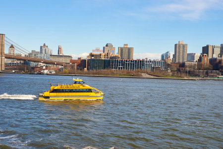NEW YORK - MARCH 17, 2016: view from Pier 15 at daytime. Pier 15 is located east of South Street and FDR Drive in Lower Manhattan, New York City.のeditorial素材