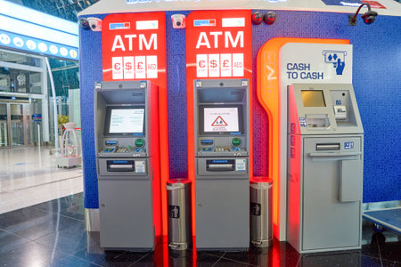 DUBAI, UAE - APRIL 08, 2016: inside of Dubai International Airport. Dubai International Airport is the primary airport serving Dubai, United Arab Emiratesのeditorial素材