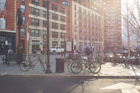 JERSEY CITY, NJ - CIRCA MARCH, 2016: Jersey City at daytime. Jersey City is the second most populous city in the U.S. state of New Jersey after Newark.のeditorial素材