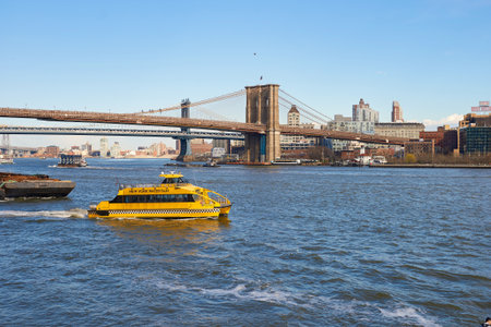 NEW YORK - MARCH 17, 2016: view from Pier 15 at daytime. Pier 15 is located east of South Street and FDR Drive in Lower Manhattan, New York City.のeditorial素材