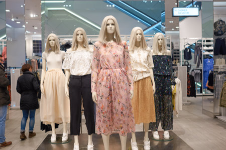 NEW YORK - CIRCA MARCH 2016: interior of H&M store. H & M Hennes & Mauritz AB is a Swedish multinational retail-clothing company, known for its fast-fashion clothing for men, women, teenagers and children.のeditorial素材