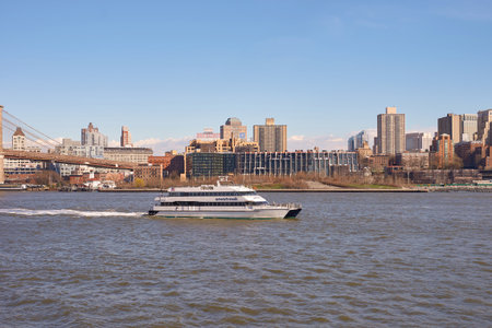 NEW YORK - MARCH 17, 2016: view from Pier 15 at daytime. Pier 15 is located east of South Street and FDR Drive in Lower Manhattan, New York City.のeditorial素材