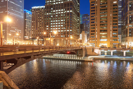 CHICAGO, IL - CIRCA MARCH, 2016: Chicago at twilight. Chicago is the third most populous city in the United Statesのeditorial素材