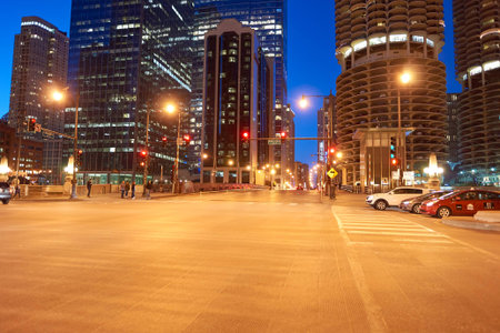 CHICAGO, IL - CIRCA MARCH, 2016: Chicago at night time. Chicago is the third most populous city in...