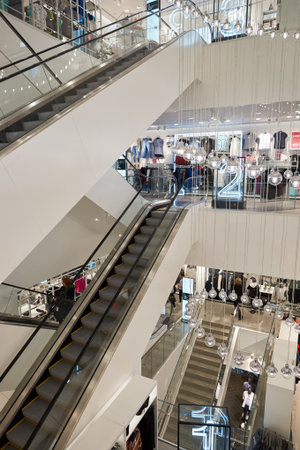 CHICAGO, IL - MARCH 24, 2016: inside of H&M store. H & M Hennes & Mauritz AB is a Swedish multinational retail-clothing company, known for its fast-fashion clothing for men, women, teenagers and children.のeditorial素材