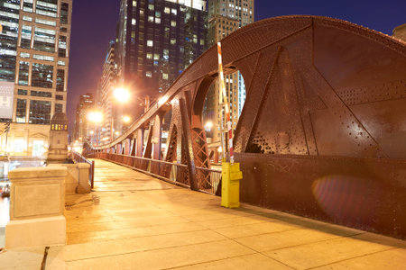 CHICAGO, IL - CIRCA MARCH, 2016: Chicago at night time. Chicago is the third most populous city in the United States.のeditorial素材
