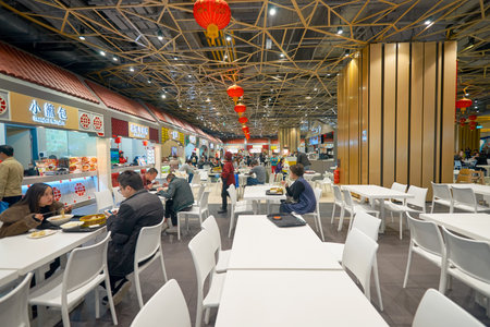 MACAO, CHINA - FEBRUARY 16, 2016: foodcourt at Sands Cotai Central.  Sands Cotai Central is a casino resort on the Cotai Strip, Macau, China.のeditorial素材