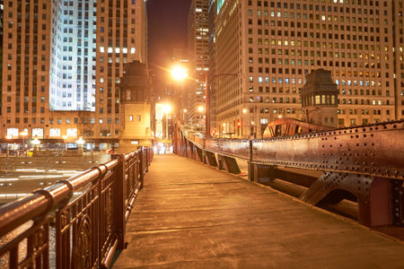 CHICAGO, IL - CIRCA MARCH, 2016: Chicago at night time. Chicago is the third most populous city in the United States.のeditorial素材