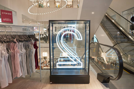 CHICAGO, IL - MARCH 24, 2016: inside of H&M store. H & M Hennes & Mauritz AB is a Swedish multinational retail-clothing company, known for its fast-fashion clothing for men, women, teenagers and children.のeditorial素材