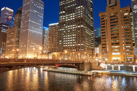 CHICAGO, IL - CIRCA MARCH, 2016: Chicago at twilight. Chicago is the third most populous city in the United Statesのeditorial素材