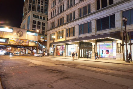 CHICAGO, IL - CIRCA MARCH, 2016: Chicago at night time. Chicago is the third most populous city in the United States.のeditorial素材