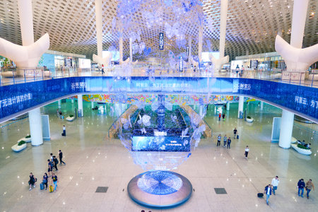 SHENZHEN, CHINA - CIRCA MAY, 2016: inside of Shenzhen Bao'an International Airport. It is located near Huangtian and Fuyong villages in Bao'an District, Shenzhen, Guangdong, China.のeditorial素材