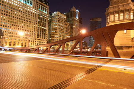 CHICAGO, IL - CIRCA MARCH, 2016: Chicago at night time. Chicago is the third most populous city in the United States.のeditorial素材