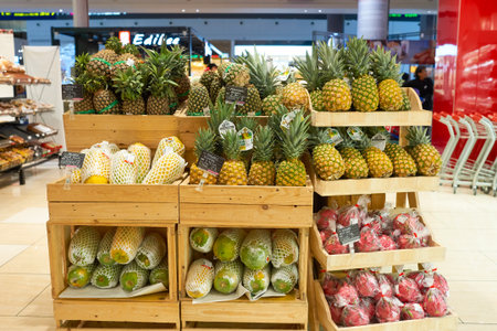 KUALA LUMPUR, MALAYSIA - CIRCA MAY, 2016: inside of a grocery store in Kuala Lumpur. A grocery store is a retail store that primarily sells food.のeditorial素材
