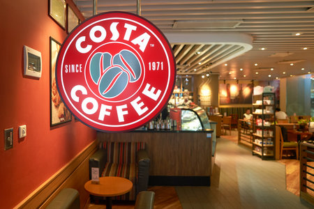 SHENZHEN, CHINA - CIRCA MAY, 2016: interior of Costa Coffee. Costa Coffee is a British multinational coffeehouse company. It is the second largest coffeehouse chain in the world behind Starbucks.のeditorial素材