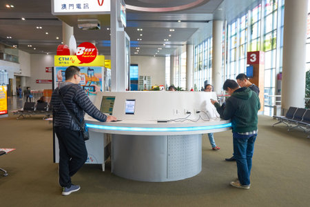 MACAO, CHINA - FEBRUARY 17, 2016: inside of Macau International Airport. Macau International Airport is an international airport in the special administrative region of Macau.のeditorial素材