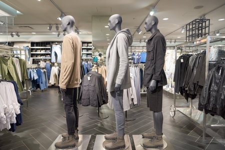 CHICAGO, IL - MARCH 24, 2016: inside of H&M store. H & M Hennes & Mauritz AB is a Swedish multinational retail-clothing company, known for its fast-fashion clothing for men, women, teenagers and children.のeditorial素材