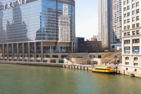 CHICAGO, IL - CIRCA MARCH, 2016: Chicago River in the daytime. The Chicago River is a system of...
