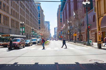 CHICAGO, IL - CIRCA MARCH, 2016: Chicago downtown in the daytime. Chicago is the third most populous city in the United States.のeditorial素材