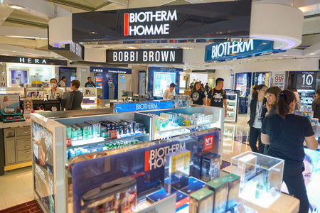 HONG KONG - MAY 12, 2016: inside of Hong Kong International Airport. Hong Kong International Airport is the main airport in Hong Kong. It is located on the island of Chek Lap Kok.のeditorial素材