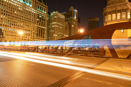 CHICAGO, IL - CIRCA MARCH, 2016: Chicago at night time. Chicago is the third most populous city in the United States.のeditorial素材