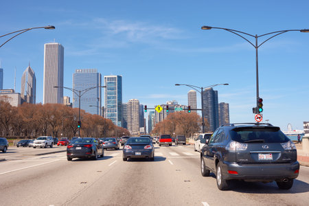 CHICAGO, IL - MARCH 25, 2016: Chicago traffic in the daytime. Chicago is the third most populous city in the United States.のeditorial素材