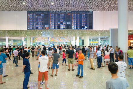 SHENZHEN, CHINA - CIRCA MAY, 2016: inside of Shenzhen Bao'an International Airport. It is located near Huangtian and Fuyong villages in Bao'an District, Shenzhen, Guangdong, China.のeditorial素材