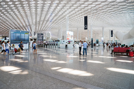 SHENZHEN, CHINA - CIRCA MAY, 2016: inside of Shenzhen Bao'an International Airport. It is located near Huangtian and Fuyong villages in Bao'an District, Shenzhen, Guangdong, China.のeditorial素材